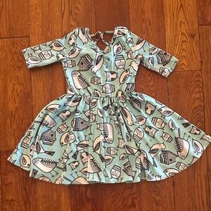 Dot Dot Smile Aqua Owl Print Kids Dress